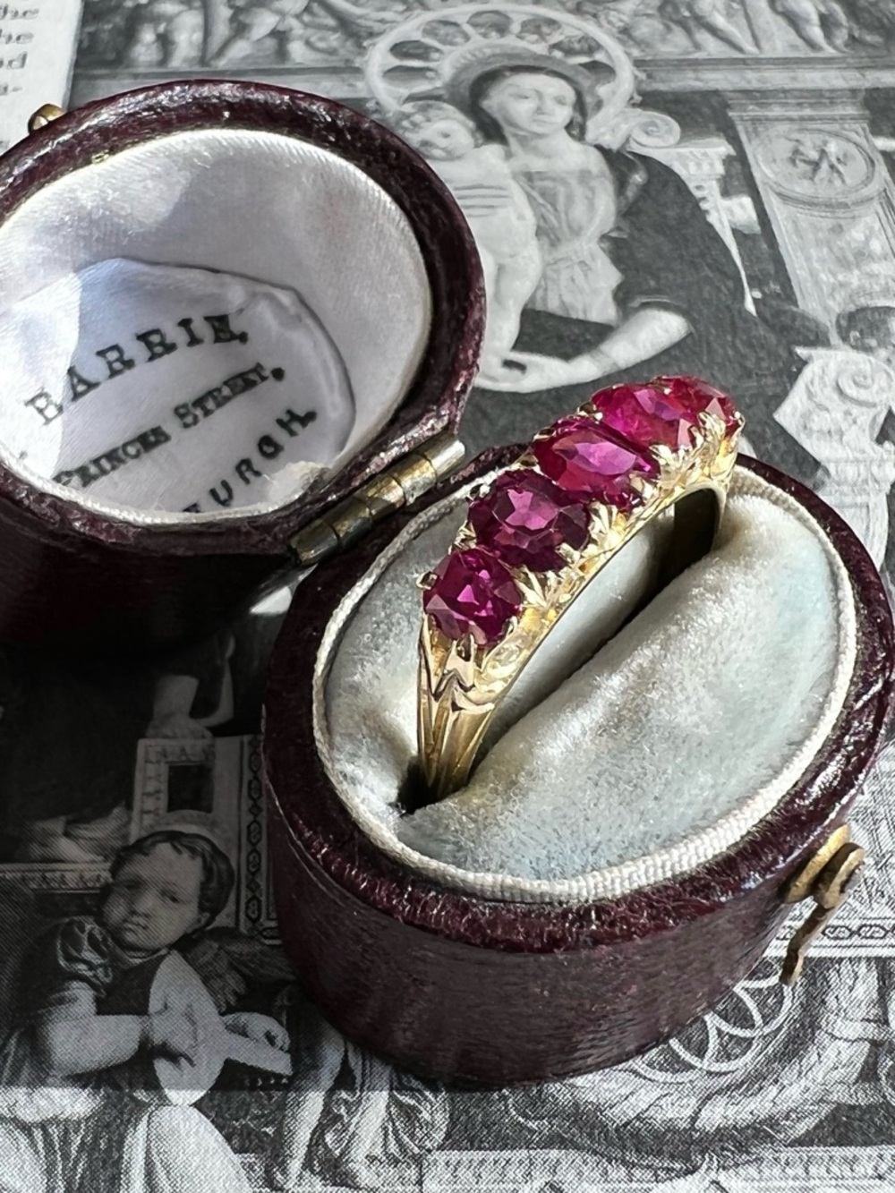 Antique Victorian 18k 5 stone Pink Sapphire stone stacking ring